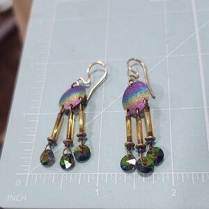 Rainbow Circle Niobium Earrings With Mutlicolor Dangle Crystals